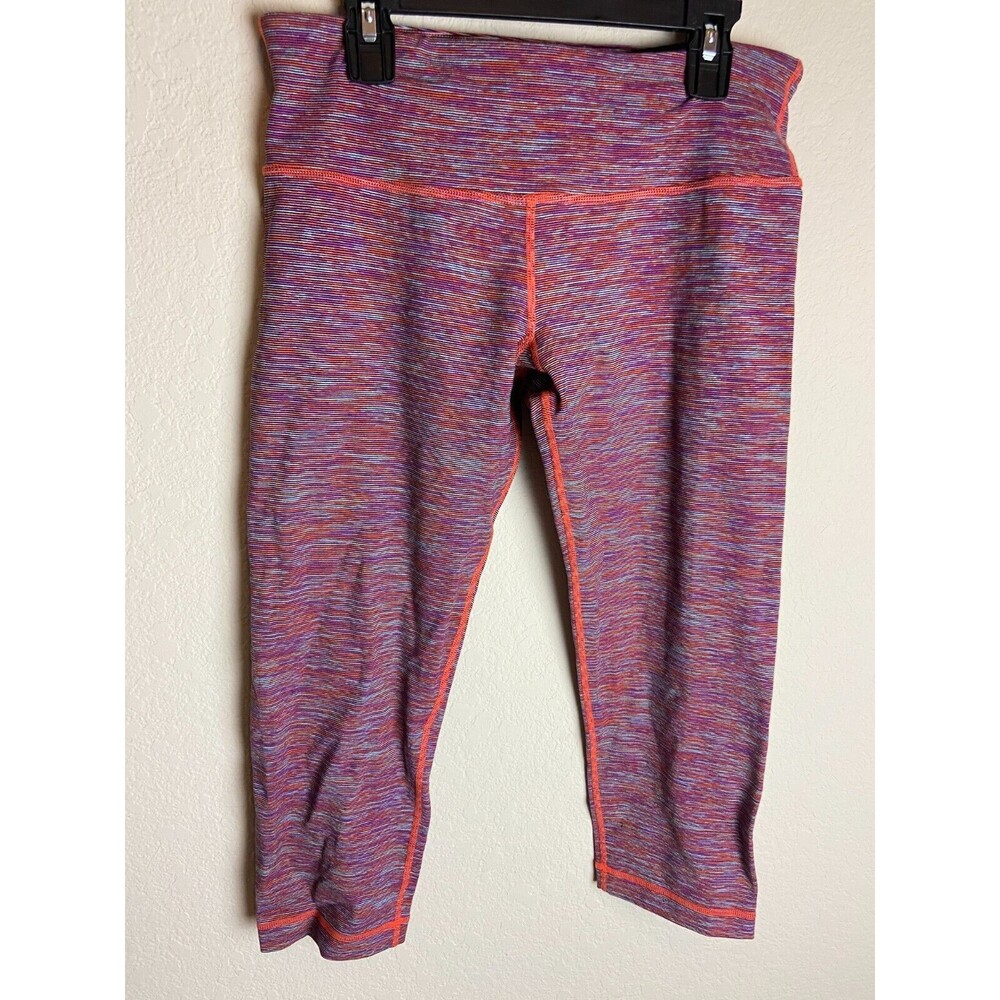 Lululemon Womens Cropped Leggings Orange Purple Striped Size 8 Solid Pull On